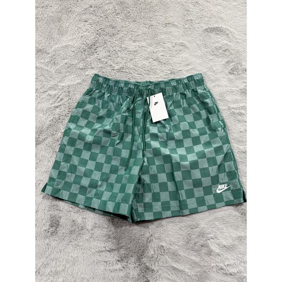 Nike Shorts Men Medium Green Checkerboard Swim Trunks Quick Dry Standard Fit New - Picture 1 of 9